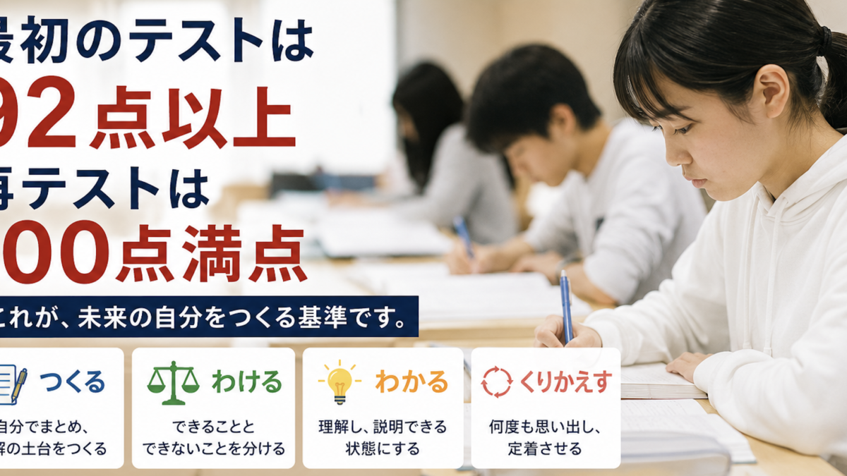 【スタディハウス 秋田 塾】記事更新✍️「なぜSTUDY HOUSEのテストは92点以上、再テストは100点満点が合格基準なのか」